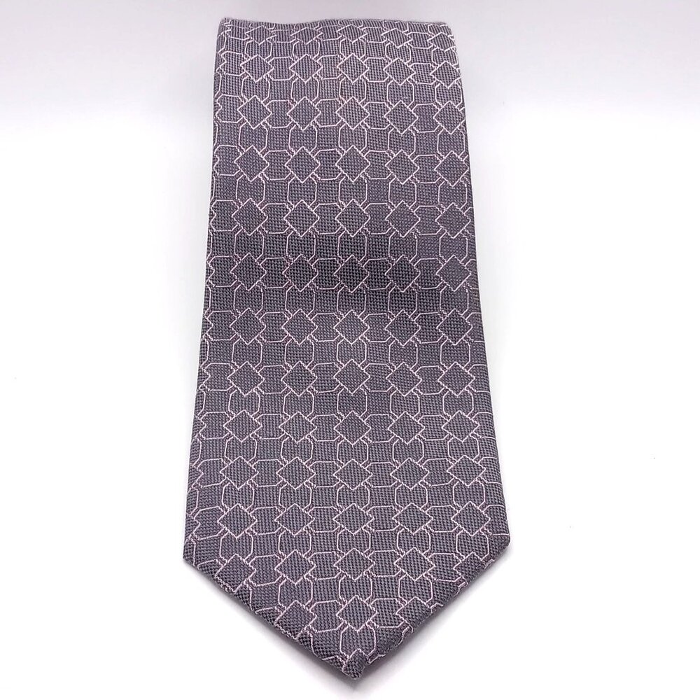 Michael Kors Men's Tie Gray Pink Geometric Pattern Silk Blend Tie 62" Length